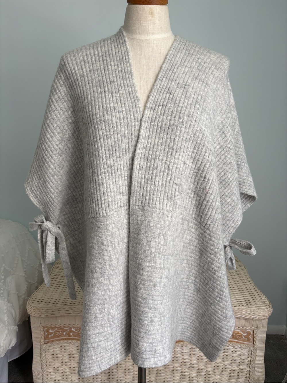 LOFT Light Gray Ribbed Knit Poncho Sweater